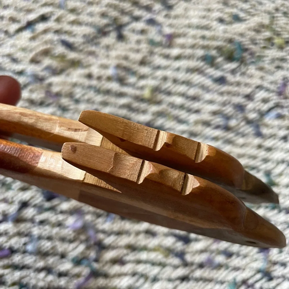 Artisan Crafted Wooden Fish Salad‎ Servers Spoon & Fork Set Unique Kitchen VTG